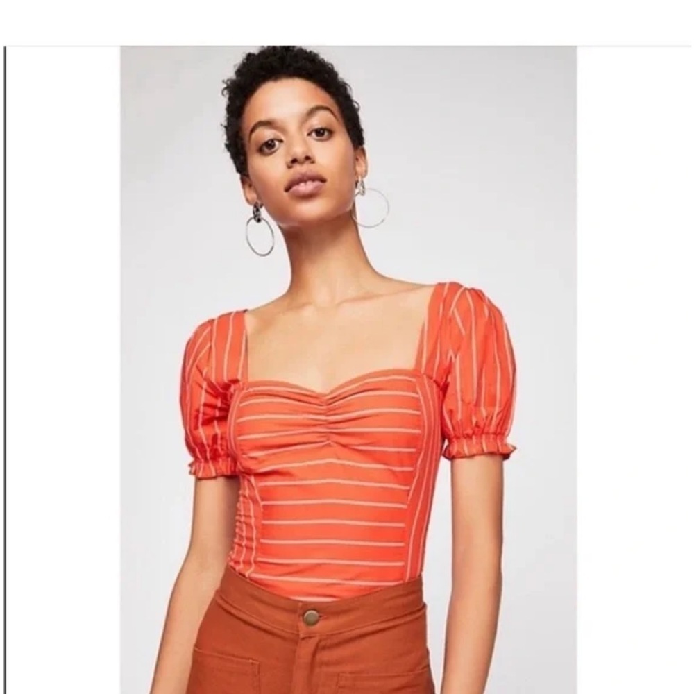 Free People Orange and White Striped Women's Top | Small